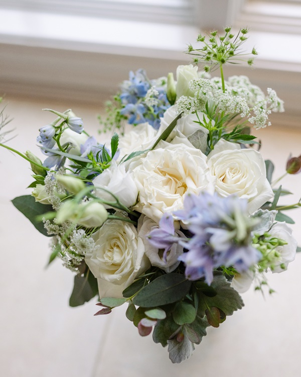 White and Blue Bridesmaid Bouquet
