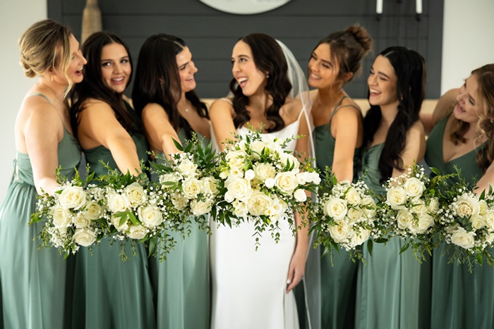 White and green bridal party