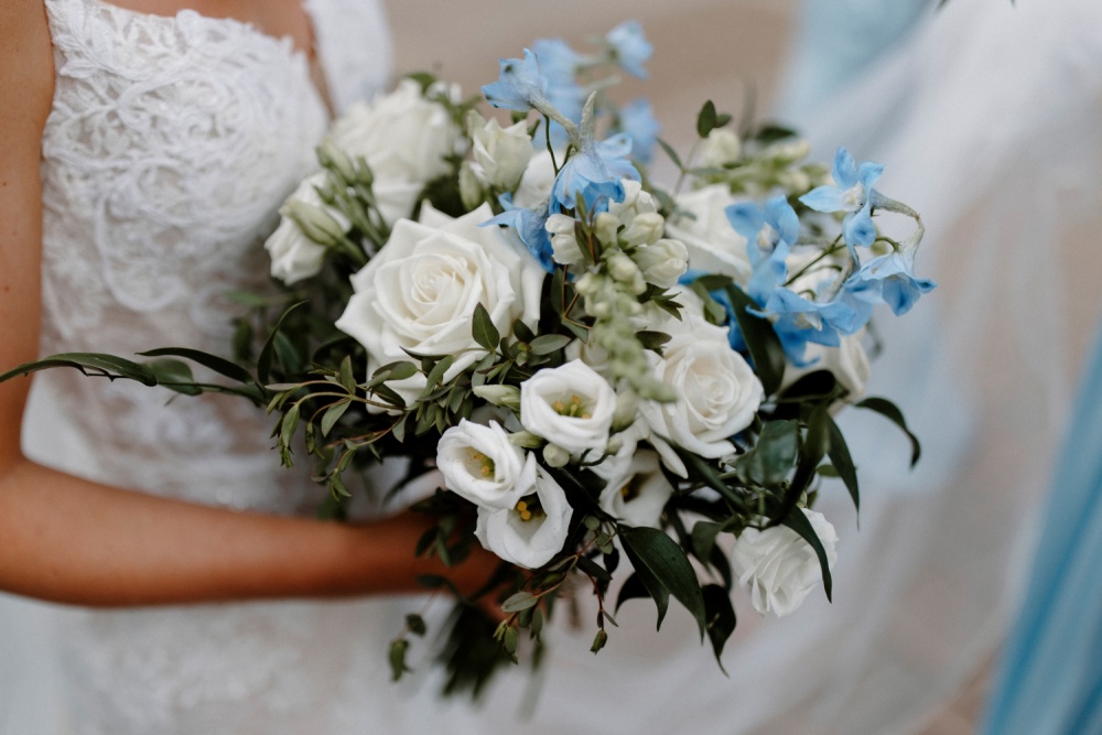 Blue and White Bridal Bouquet